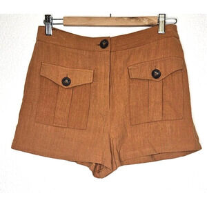 Forever 21 Womens Shorts Medium Brown Woven Pockets Linen Blend Chic Preppy NWT